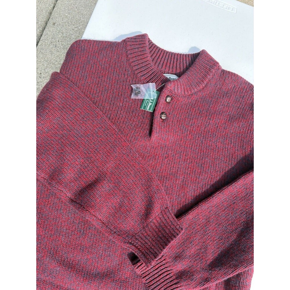 LL Bean Sweater Men’s Sz 3XL Rosewood 100% Lambs Wool Henley NWT Leather Button